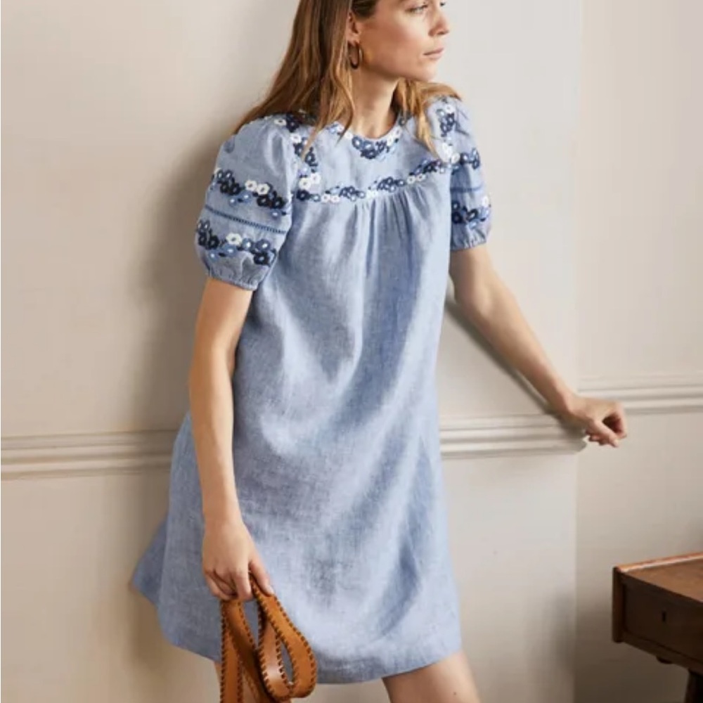 Boden Embroidered Shift Dress Size 14 nwt
